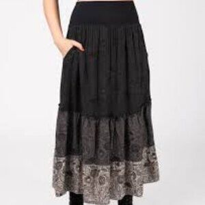 Boho Cottagecore Whimsigoth Tiered Maxi Skirt w/ Floral Pattern